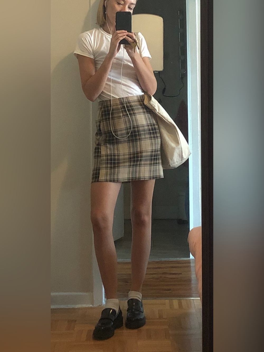 Nasty Gal Beige and Black Plaid Mini Skirt